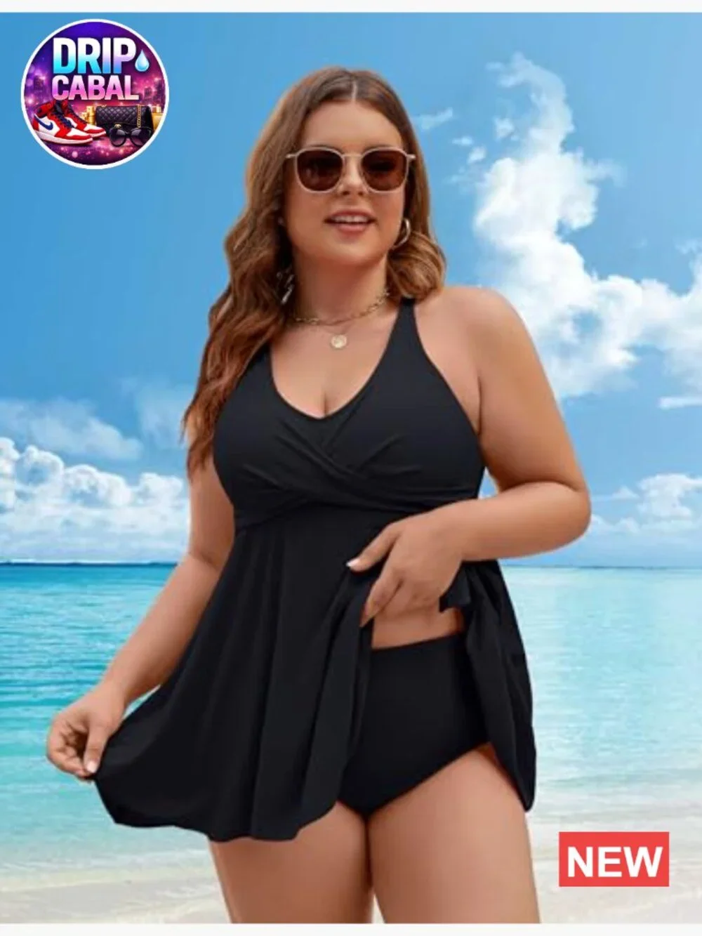 Plus Size Tankini Swimsuit Two Piece Tummy Control Swim Dress with Shorts